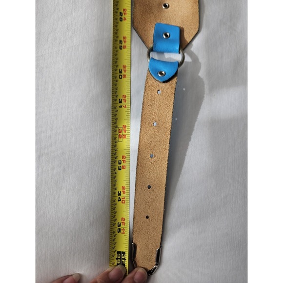 Vtg Blue Leather Octagon Concho Western Boho Hippie Silver Buckle Belt - Picture 9 of 11